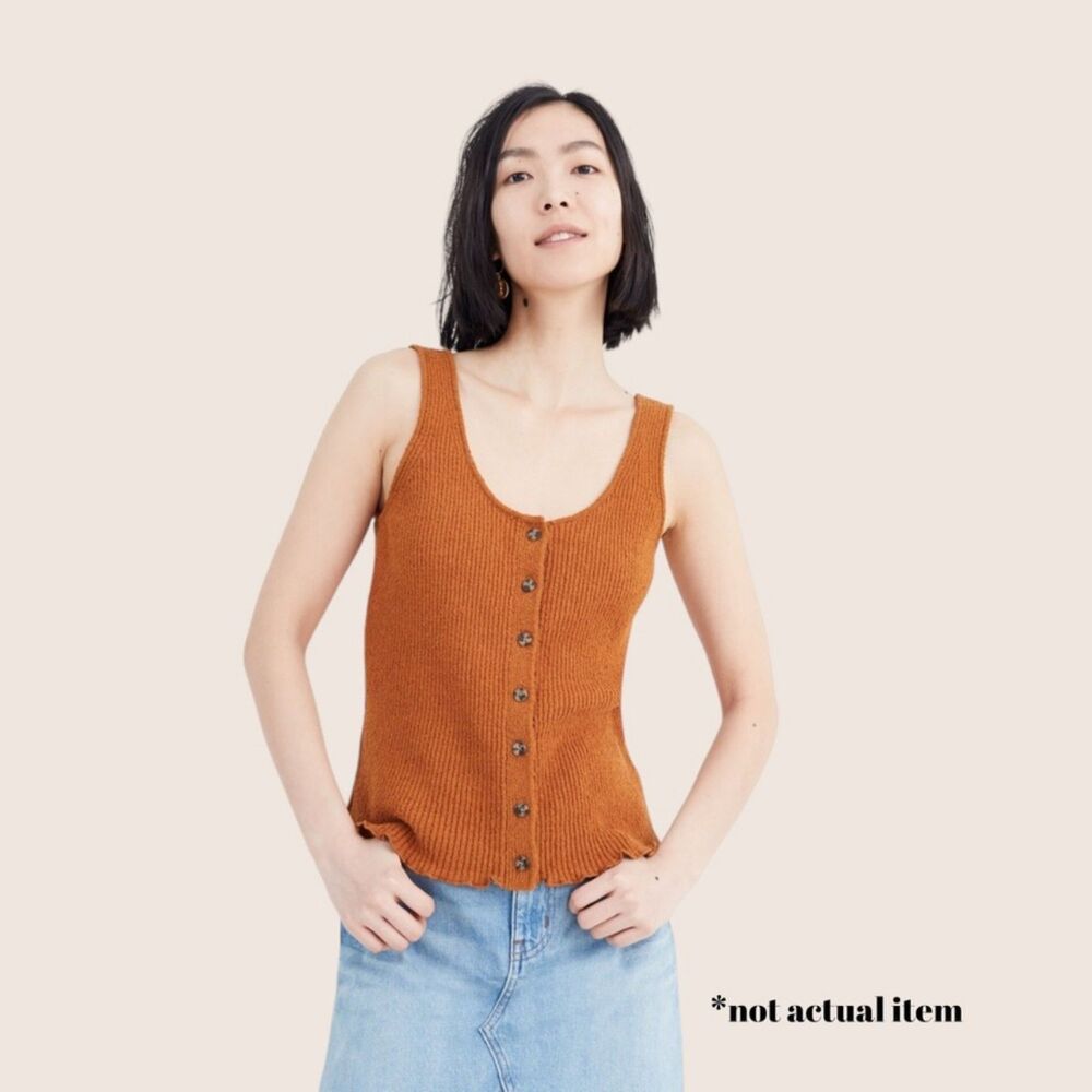 🧡 MADEWELL KINGSTON BUTTON FRONT SWEATER TANK GOLDEN PECAN MEDIUM ORANGE BROWN